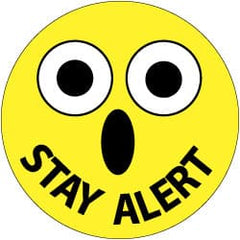 NMC - Stay Alert, Hard Hat Label - Black & White on Yellow, 2" Thick, For Accident Prevention - Exact Tooling