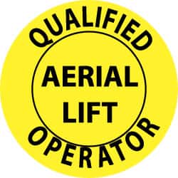 NMC - Qualified Aerial Lift Operator, Hard Hat Label - Black on Yellow, 2" Thick, For Certified Operator - Exact Tooling
