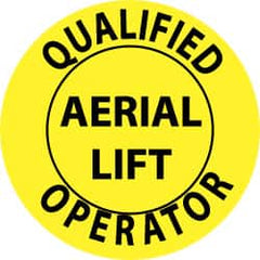 NMC - Qualified Aerial Lift Operator, Hard Hat Label - Black on Yellow, 2" Thick, For Certified Operator - Exact Tooling