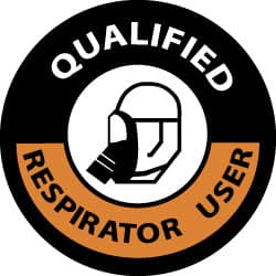 NMC - Qualified Respirator User, Hard Hat Label - Black & Orange on White, 2" Thick, For Certified Operator - Exact Tooling