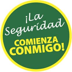 NMC - Ila Seguridad Comienza Conmigo!, Hard Hat Label - White & Yellow on Green, 2" Thick, For Accident Prevention - Exact Tooling