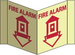 NMC - Fire Alarm, Acrylic Fire Sign - 8-3/4" Wide x 5-3/4" High, Glow-in-the-Dark - Exact Tooling