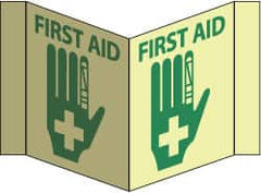 NMC - "First Aid", 5-3/4" Long x 8-3/4" Wide, Rigid Plastic Safety Sign - Rectangle, 0.125" Thick, Use for First Aid - Exact Tooling