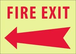 NMC - Fire Exit, Pressure Sensitive Vinyl Fire Sign - 14" Wide x 10" High, Glow-in-the-Dark - Exact Tooling