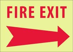 NMC - Fire Exit, Pressure Sensitive Vinyl Fire Sign - 14" Wide x 10" High, Glow-in-the-Dark - Exact Tooling