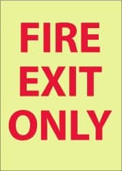 NMC - Fire Exit Only, Plastic Fire Sign - 14" Wide x 10" High, Glow-in-the-Dark - Exact Tooling