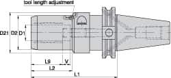 Kennametal - HSK63A Taper Shank, 14mm Hole Diam, Hydraulic Tool Holder/Chuck - 21.5mm Nose Diam, 170mm Projection, 36mm Clamp Depth, 15,000 RPM, Through Coolant - Exact Tooling