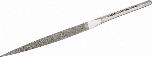 Strauss - 8-1/2" OAL Fine Three Square Needle Diamond File - 3/8" Wide x 3/8" Thick, 4-3/8 LOC, 91 Grit - Exact Tooling