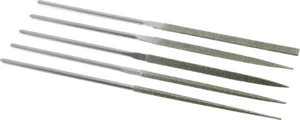 Strauss - 5 Piece Diamond Pattern File Set - 5-1/2" Long, Coarse Coarseness, Round Handle, Set Includes Equalling, Half Round, Round, Square, Three Square - Exact Tooling