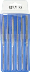 Strauss - 6 Piece Diamond Pattern File Set - 5-1/2" Long, Coarse Coarseness, Round Handle, Set Includes Crossing, Equalling, Half Round, Round, Square, Three Square - Exact Tooling