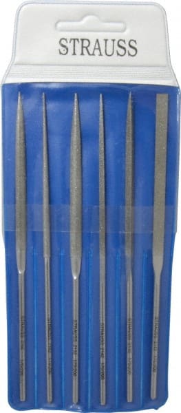 Strauss - 6 Piece Diamond Pattern File Set - 5-1/2" Long, Fine Coarseness, Round Handle, Set Includes Crossing, Equalling, Half Round, Round, Square, Three Square - Exact Tooling