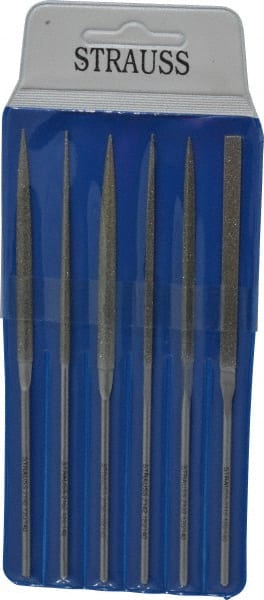 Strauss - 6 Piece Diamond Pattern File Set - 5-1/2" Long, Medium Coarseness, Round Handle, Set Includes Crossing, Equalling, Half Round, Round, Square, Three Square - Exact Tooling