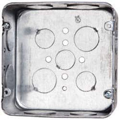 Cooper Crouse-Hinds - 1 Gang, (13) 1, 1/2 & 3/4" Knockouts, Steel Square Outlet Box - 4-11/16" Overall Height x 4-11/16" Overall Width x 2-1/8" Overall Depth - Exact Tooling