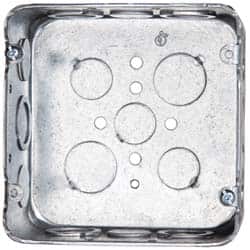 Cooper Crouse-Hinds - 1 Gang, (17) 1/2 & 3/4" Knockouts, Steel Square Outlet Box - 4-11/16" Overall Height x 4-11/16" Overall Width x 2-1/8" Overall Depth - Exact Tooling