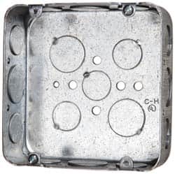 Cooper Crouse-Hinds - 1 Gang, (17) 1/2 & 3/4" Knockouts, Steel Square Outlet Box - 4-11/16" Overall Height x 4-11/16" Overall Width x 1-1/2" Overall Depth - Exact Tooling