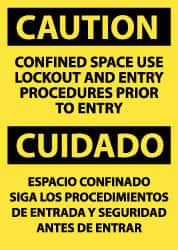 NMC - "Caution - Confined Space - Use Lockout and Entry Procedures Prior to Entry", 14" Long x 10" Wide, Pressure-Sensitive Vinyl Safety Sign - Rectangle, 0.004" Thick, Use for Accident Prevention - Exact Tooling
