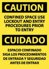 NMC - "Caution - Confined Space - Use Lockout and Entry Procedures Prior to Entry", 14" Long x 10" Wide, Pressure-Sensitive Vinyl Safety Sign - Rectangle, 0.004" Thick, Use for Accident Prevention - Exact Tooling