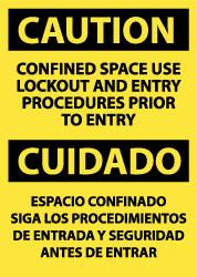 NMC - "Caution - Confined Space - Use Lockout and Entry Procedures Prior to Entry", 14" Long x 10" Wide, Rigid Plastic Safety Sign - Rectangle, 0.05" Thick, Use for Accident Prevention - Exact Tooling