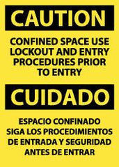 NMC - "Caution - Confined Space - Use Lockout and Entry Procedures Prior to Entry", 14" Long x 10" Wide, Rigid Plastic Safety Sign - Rectangle, 0.05" Thick, Use for Accident Prevention - Exact Tooling