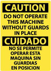 NMC - "Caution - Do Not Operate Machine without Guards in Place", 14" Long x 10" Wide, Rigid Plastic Safety Sign - Rectangle, 0.05" Thick, Use for Accident Prevention - Exact Tooling
