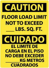 NMC - "Caution - Floor Load Limit - Not to Exceed __ lb. Sq. Ft.", 14" Long x 10" Wide, Rigid Plastic Safety Sign - Rectangle, 0.05" Thick, Use for Accident Prevention - Exact Tooling