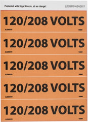 NMC - Electrical Markers Label - Legend: 120/208 Volts, English, Black & Orange, 4-1/2" Long x 1-1/8" High, Sign Muscle Finish - Exact Tooling