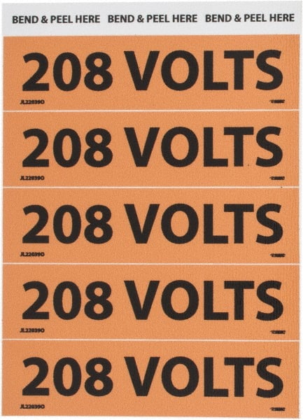 NMC - Electrical Markers Label - Legend: 208 Volts, English, Black & Orange, 4-1/2" Long x 1-1/8" High, Sign Muscle Finish - Exact Tooling