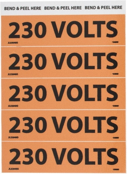 NMC - Electrical Markers Label - Legend: 230 Volts, English, Black & Orange, 4-1/2" Long x 1-1/8" High, Sign Muscle Finish - Exact Tooling