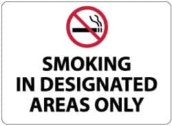 NMC - "Smoking in Designated Areas Only", 10" Long x 14" Wide, Aluminum Safety Sign - Rectangle, 0.04" Thick, Use for Smoking Regulations - Exact Tooling
