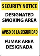 NMC - "Security Notice - Designated Smoking Area", 14" Long x 10" Wide, Aluminum Safety Sign - Rectangle, 0.04" Thick, Use for Smoking Regulations - Exact Tooling