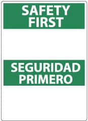 NMC - "Safety First", 14" Long x 10" Wide, Aluminum Safety Sign - Rectangle, 0.04" Thick, Use for Accident Prevention - Exact Tooling