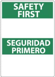 NMC - "Safety First", 14" Long x 10" Wide, Rigid Plastic Safety Sign - Rectangle, 0.05" Thick, Use for Accident Prevention - Exact Tooling