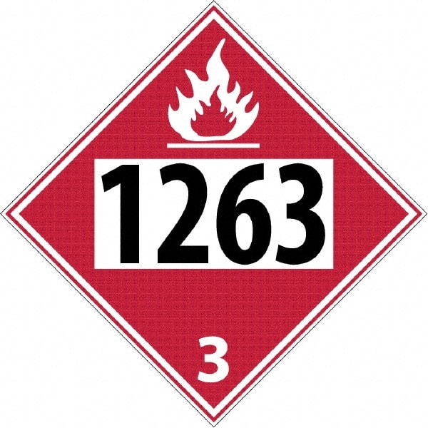 NMC - DOT - Shipping & Vehicle - 1263, 10-3/4" Wide x 10-3/4" High, Rigid Plastic Placard - Black & Yellow on White, UV Resistant, Chemical Resistant, Graffiti Proof - Exact Tooling