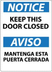 NMC - "Notice - Keep This Door Closed", 14" Long x 10" Wide, Aluminum Safety Sign - Rectangle, 0.04" Thick, Use for Accident Prevention - Exact Tooling