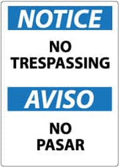 NMC - "Notice - No Trespassing", 14" Long x 10" Wide, Aluminum Safety Sign - Rectangle, 0.04" Thick, Use for Security & Admittance - Exact Tooling