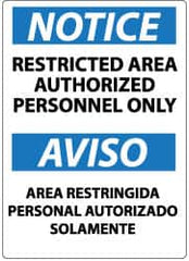 NMC - "Notice - Restricted Area - Authorized Personnel Only", 14" Long x 10" Wide, Aluminum Safety Sign - Rectangle, 0.04" Thick, Use for Security & Admittance - Exact Tooling