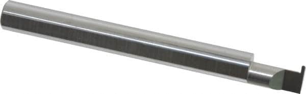 Accupro - 0.0305" Groove Width, 1/4" Min Hole Diam, 3/8" Max Hole Depth, Full Radius Grooving Tool - 0.06" Projection, 2-1/8" Shank Length, 2-1/2" OAL, 0.0153" Radius, Solid Carbide, Bright Finish - Exact Tooling
