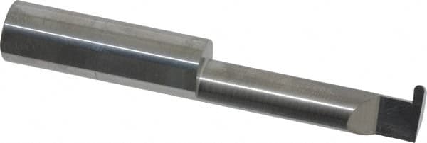 Accupro - 0.063" Groove Width, 3/8" Min Hole Diam, 1-1/4" Max Hole Depth, Full Radius Grooving Tool - 0.11" Projection, 1-1/4" Shank Length, 2-1/2" OAL, 0.0315" Radius, Solid Carbide, Bright Finish - Exact Tooling
