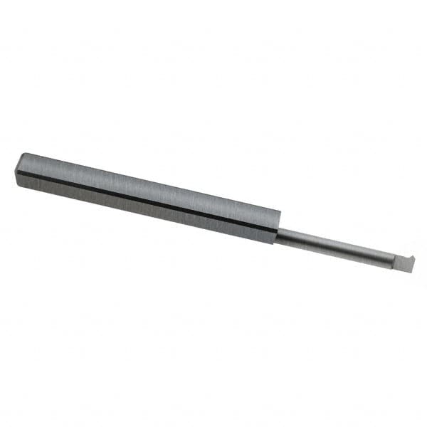 Accupro - 1/2" Cutting Depth, 32 to 64 TPI, 0.09" Diam, Internal Thread, Solid Carbide, Single Point Threading Tool - Bright Finish, 1-1/2" OAL, 1/8" Shank Diam, 0.025" Projection from Edge, 60° Profile Angle - Exact Tooling