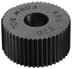 Made in USA - 5/8" Diam, 90° Tooth Angle, 47 TPI, Standard (Shape), Form Type High Speed Steel Straight Knurl Wheel - 1/4" Face Width, 1/4" Hole, Circular Pitch, Bright Finish, Series GK - Exact Tooling