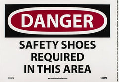 NMC - "Danger - Safety Shoes Required in This Area", 10" Long x 14" Wide, Pressure-Sensitive Vinyl Safety Sign - Rectangle, 0.004" Thick, Use for Accident Prevention - Exact Tooling