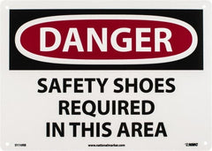 NMC - "Danger - Safety Shoes Required in This Area", 10" Long x 14" Wide, Rigid Plastic Safety Sign - Rectangle, 0.05" Thick, Use for Accident Prevention - Exact Tooling