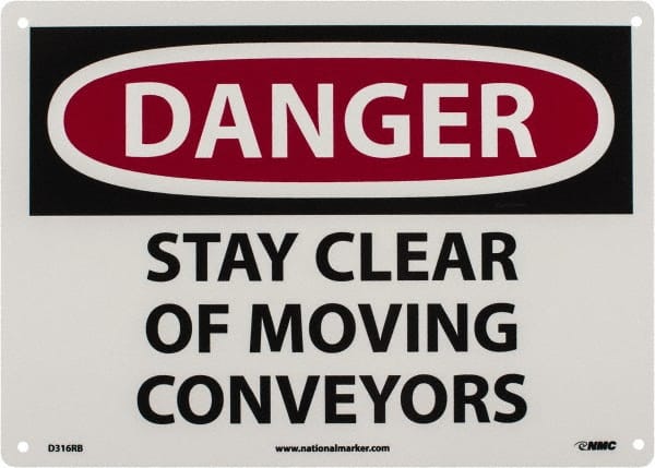 NMC - "Danger - Stay Clear of Moving Conveyors", 10" Long x 14" Wide, Rigid Plastic Safety Sign - Rectangle, 0.05" Thick, Use for Accident Prevention - Exact Tooling
