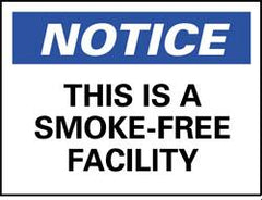 NMC - "Notice - This Is a Smoke-Free Facility", 10" Long x 14" Wide, Rigid Plastic Safety Sign - Rectangle, 0.05" Thick, Use for Accident Prevention - Exact Tooling