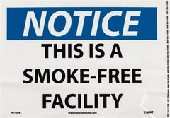 NMC - "Notice - This Is a Smoke-Free Facility", 10" Long x 14" Wide, Pressure-Sensitive Vinyl Safety Sign - Rectangle, 0.004" Thick, Use for Accident Prevention - Exact Tooling