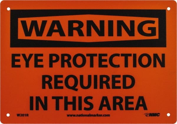 NMC - "Warning - Eye Protection Required in This Area", 7" Long x 10" Wide, Rigid Plastic Safety Sign - Rectangle, 0.05" Thick, Use for Accident Prevention - Exact Tooling