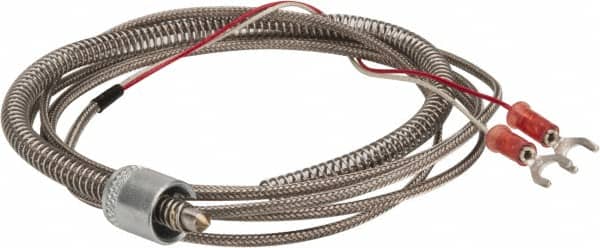 Thermo Electric - 32 to 900°F, J Universal Temp, Thermocouple Probe - 6 Ft. Cable Length, Stripped Ends with Spade Lugs, 1/4 Inch Probe Sheath Length, 1 Sec Response Time - Exact Tooling