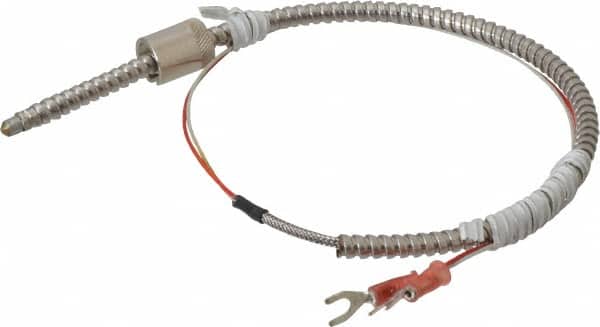 Thermo Electric - 32 to 900°F, J Universal Temp, Thermocouple Probe - 2 Ft. Cable Length, Stripped Ends with Spade Lugs, 1/4 Inch Probe Sheath Length, 1 Sec Response Time - Exact Tooling