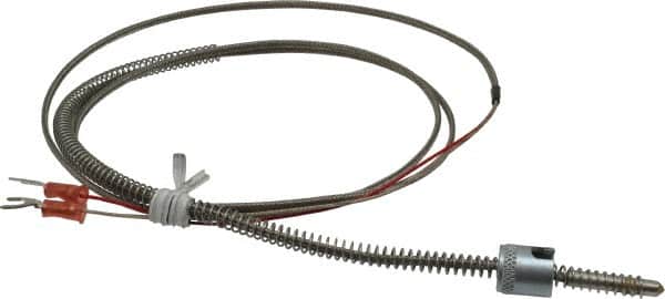 Thermo Electric - 32 to 900°F, J Universal Temp, Thermocouple Probe - 4-1/2 Ft. Cable Length, Stripped Ends with Spade Lugs, 1/4 Inch Probe Sheath Length, 1 Sec Response Time - Exact Tooling