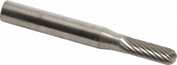 SGS Pro - 3/16" Cut Diam, 1/4" Shank Diam, Cylinder with Radius Head Single Cut Burr - Carbide, Radius End, 5/8" LOC - Exact Tooling